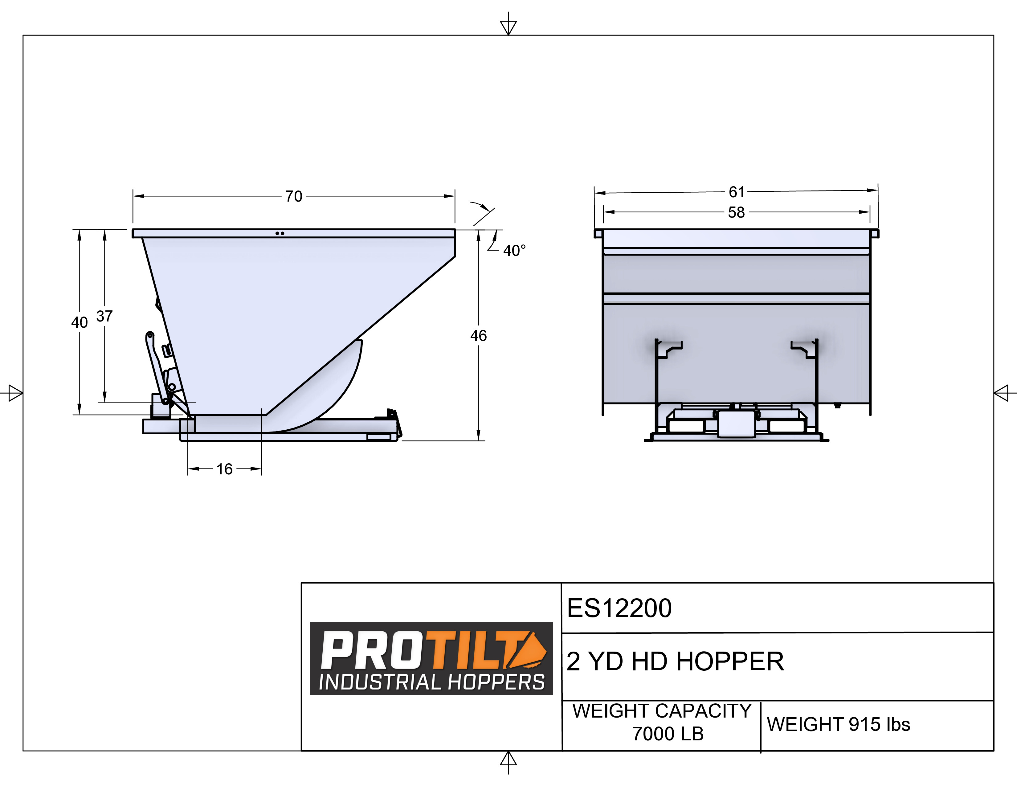 2 Yard Heavy Duty Self-Dumping Hopper - Black drawing