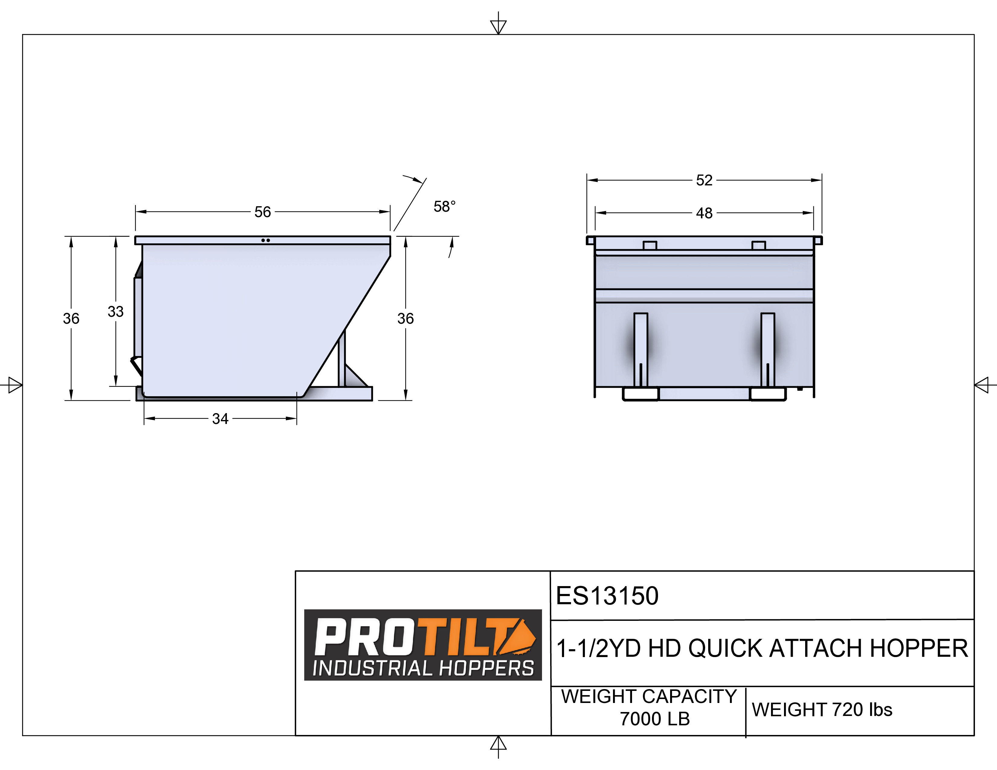 1.5 Yard Heavy Duty Quick Attach Hopper drawing