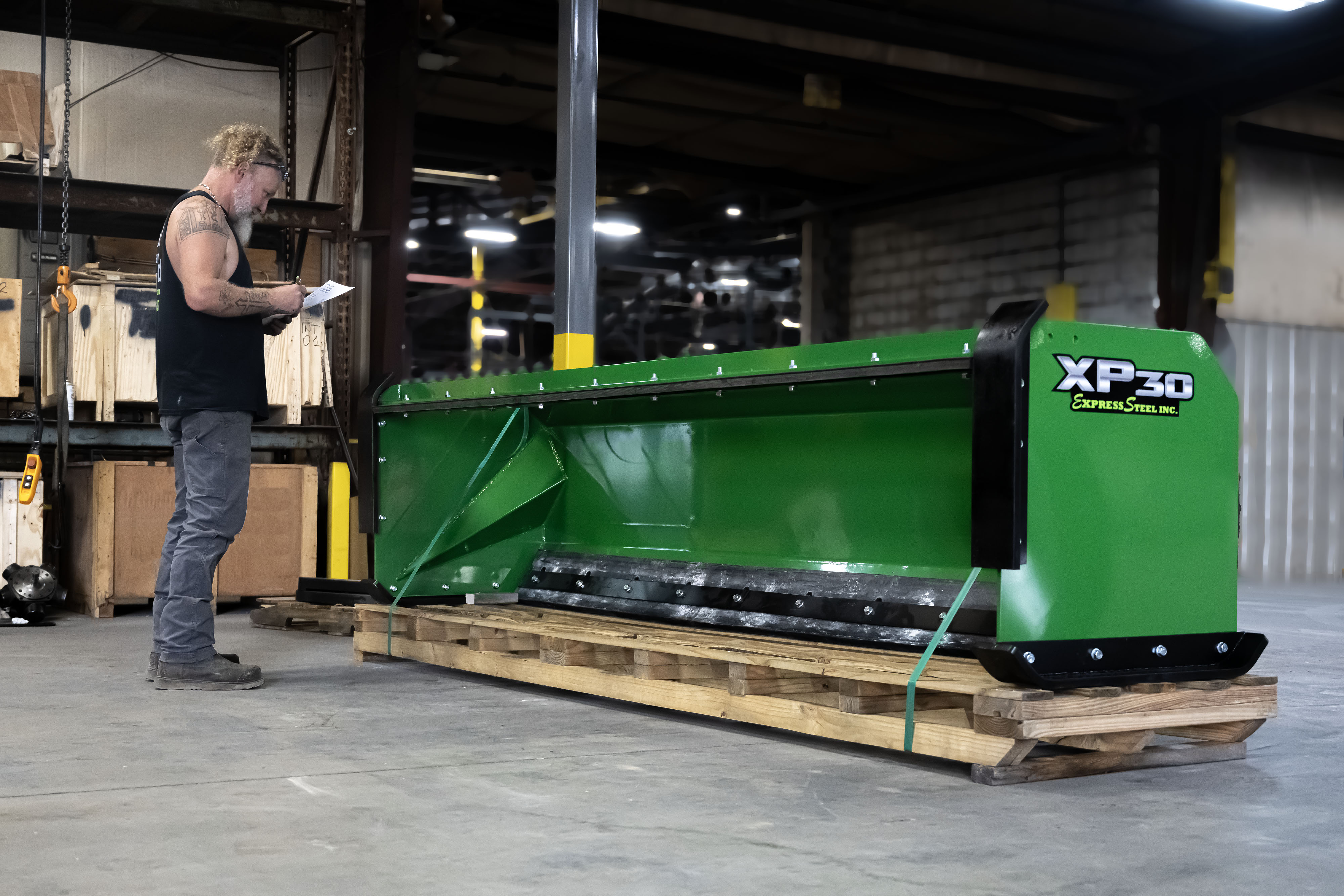 Freshly powder-coated pusher ready for shipping